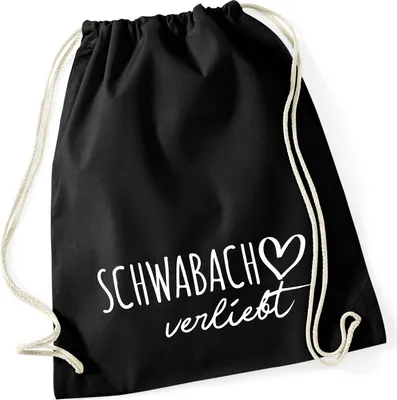 Produktbild von Huuraa Turnbeutel Schwabach verliebt 12 Liter Black Baumwolle Rucksack Geschenkidee