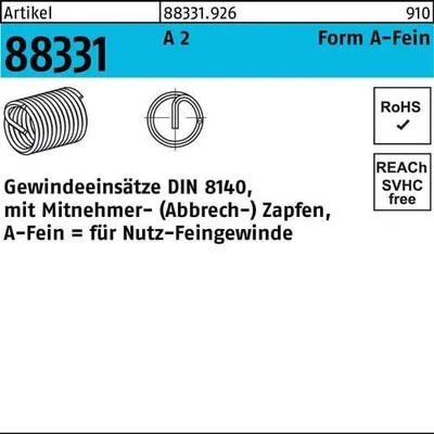 Produktbild von Gewindeeinsatz R 88331 Form A-Fein M 8x1 x 8 A 2