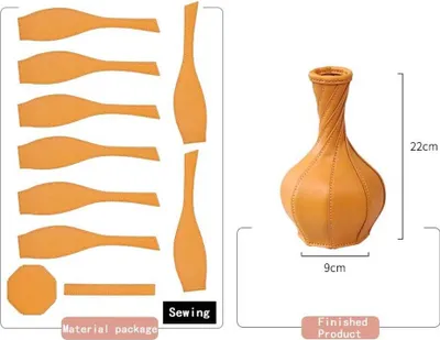 Image de INF Kit de fabrication de vase en cuir véritable DIY 22cm x 9cm pour décoration intérieure Orange