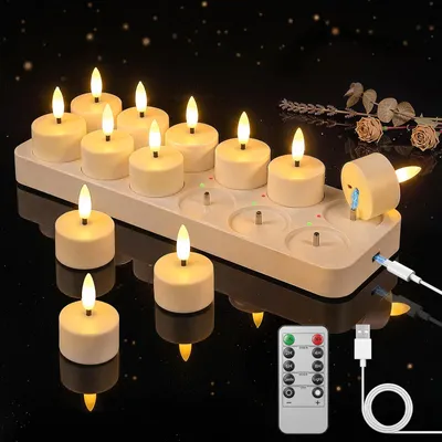 Produktbild von Ketom LED Teelichter mit Timer, Elektrische Teelichter Aufladbar, 12 Stück