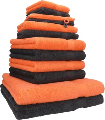 Produktbild von Betz 12-tlg. Handtuch-Set PREMIUM 2 Duschtücher 4 Handtücher 2 Gästetücher 2 Seiftücher 2 Waschhandschuhe  Farbe: blutorange / graphit