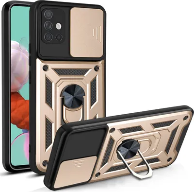 Produktbild von Galaxy A51 4G Hülle mit 360° Drehbarer Magnetische Ring Ständer Halter Dia Kameraschutz TPU Bumper Silikon Schutzhülle für Samsung Galaxy A51 4G Gold