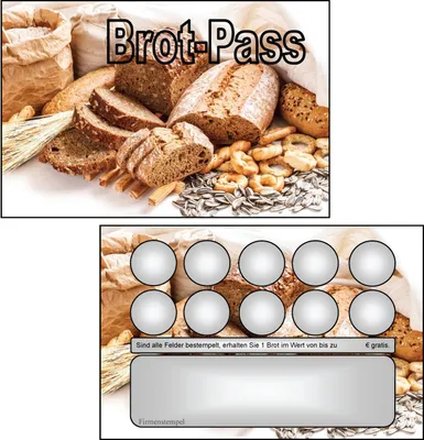 Produktbild von 200 Bonuskarten Treuekarten Rabattkarten Brot Backshop Bäckerei 200BKBr