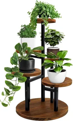 Image de Étagère à plantes en bois à plusieurs niveaux pour l'intérieur, le balcon et le jardin