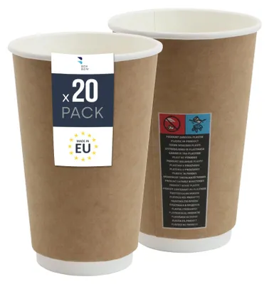 Image de Gobelets isothermes en papier 20x - gobelets jetables de 400 ml pour les boissons chaudes comme le café, le thé et le vin chaud