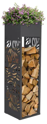 Produktbild von ML-Design Kaminholzregal Innen Außen mit Pflanzkasten Brennholzregal Metall Holzstapelhilfe wetterfest erweiterbar Stahl verzinkt Anthrazit 30x111 cm