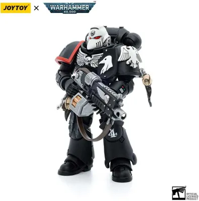 A Warhammer 40,000 action figure of a Raven Guard Intercessors Sergeant Rychas.