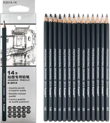 Produktbild von Zeichenstifte, 14-teilig/Set, 12B, 10B, 8B, 7B, 6B, 5B, 4B, 3B, 2B, B, HB, 2H, 4H, 6H, Graphit-Skizzierstifte, professionelles Skizzenstift-Set zum Zeichnen