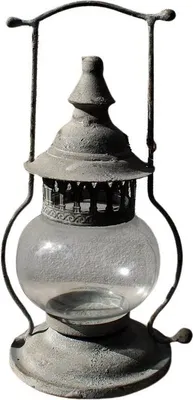 Produktbild von ArtFerro Laterne Metall Glas antikgrau gewischt 31 cm H 18 cm B nostalgisch mit Henkelgriff abnehmbarer Oberteil für Teelichter und Stumpenkerzen