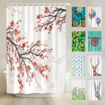 Produktbild von Duschvorhang Kirschblüte – Schimmelresistent, 120 x 200 cm – Recycelt – Beschwerter Saum, blickdicht, wasserdicht, waschbar, 8 Ringe