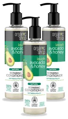 Zdjęcie produktu dla 3 sztuki odżywczego szamponu Organic Shop Natural Repairing Conditioner - Awokado i miód - 280 ml - zestaw ekonomiczny
