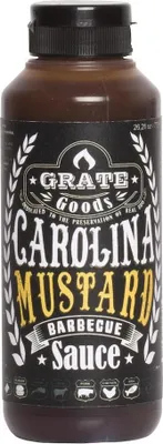 Produktbild von Grate Goods Carolina Mustard, Barbecuesoße, 265 ml, sugar, MUSTARD (33.5%), water, brown sugar, vinegar, salt, spice mixture (paprika, salt, onion,..., Plastikflasche