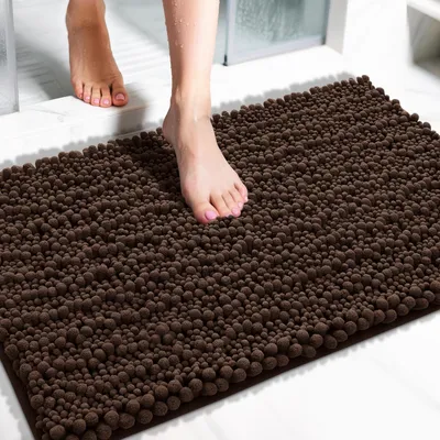 Image de Tapis de bain antidérapant, doux, lavable en machine, en microfibre, absorbant, 92 x 61 cm, couleur marron
