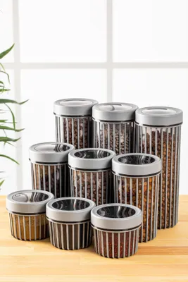 Produktbild von Hermia Concept, Lýnea9Lukrsk - Grey, Aufbewahrungsbox-Set (9-teilig), 100 % KUNSTSTOFF, Grau, 10,5 x 25 x 9 cm