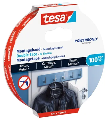 Imagen del producto de tesa Powerbond: Cinta adhesiva para la instalación de baldosas/metal, 19 mm x 5,0 m