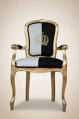 Produktbild von Casa Padrino Pompöös by Harald Glööckler Barock Esszimmerstuhl mit Armlehnen, Schwarz / Weiß / Gold, 48 x 54 x 100 cm