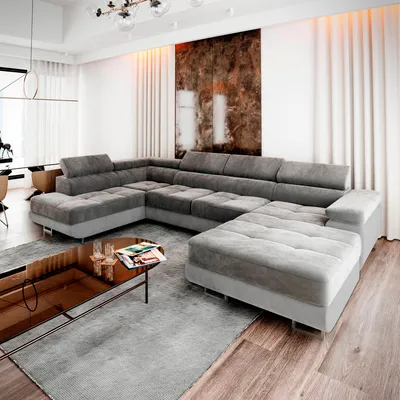Produktbild von Masseno Ecksofa CASONE L-Form mit Schlaf- und naufbewahrung, U-Form, Schlafsessel, Ecksofa - Grau, MONOLITH 85 + MONOLITH 84