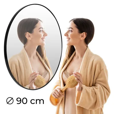 Obrázek produktu pro Nástěnné zrcadlo 90 cm, závěsné, moderní, černý hliníkový rám, ModernHome
