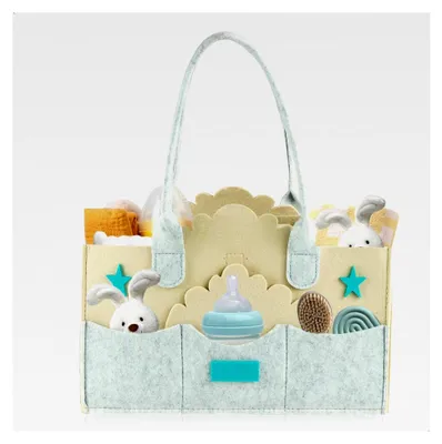 Produktbild von Wickeltisch Organizer, Windel Caddy, Babybedarf für Neugeborene, Organizer für Wickelkommode mit Fächern und Griff, Tragbarer Wickeltaschen Organizer, Geschenke zur Geburt für Jungen und Mädchen