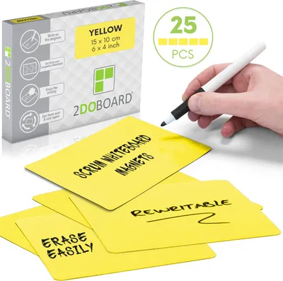 Produktbild von 2DOBOARD Beschreibbare Magnete - 15 x 10 cm Gelb - für Kanban Board oder Scrum Tafel - 25 Stück - Scrum Karten für Whiteboard - Magnete zum beschriften - Magnetic notes - Kanban karten (Gelb)