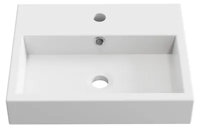 Keramik-Waschtisch quadratisch 46x37x9 cm weiß Hochglanz mit Hahnloch
