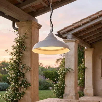 Produktbild von LED Hängelampe außen IP54 25 cm breit rund H: max. 73 cm Weiß 3000 K warmweiß 1200 lm Aluminium Außenleuchte Terrasse Veranda