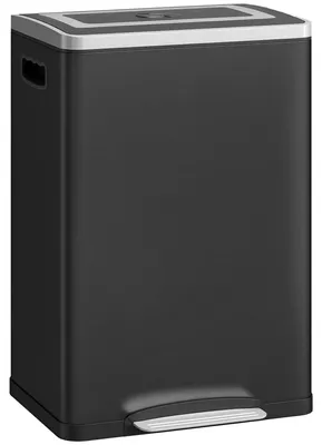 Image de Poubelle à pédale pour cuisine - Double poubelle - 2 x 20 litres - Deux compartiments - Couvercles à fermeture douce - Poignées intégrées - Acier inoxydable noir