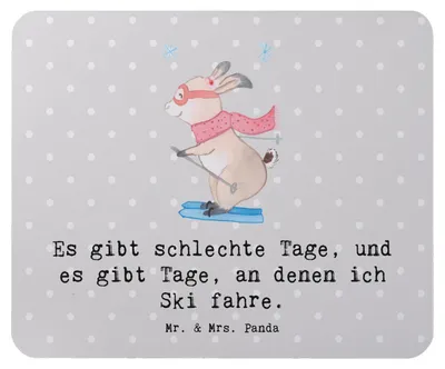 Produktbild von Mr. & Mrs. Panda Mouse Pad Hase Skifahren - Grau Pastell - Geschenk, laptop mousepad, mousematte, Skirennen, Skiwettbewerb, Sport, Skisport, mauspad pc, Ski fahren