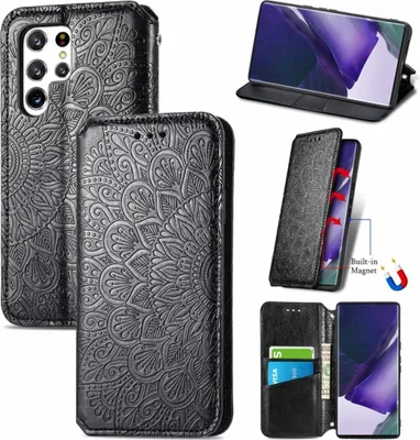 Zdjęcie produktu dla Pokrowiec König Design kompatybilny z Samsung Galaxy S22 Ultra 5G z syntetycznej skóry - Etui na telefon komórkowy czarne