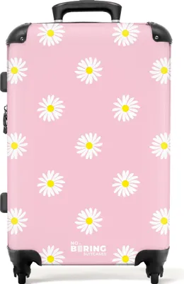 Produktbild von NoBoringSuitcases.com® Großer Koffer - Pastellrosa mit Gänseblümchen - Kombinationsschloss TSA - Hartschalen Trolley 4 Rollen - 72 liter - Reisekoffer - 66 cmKoffer Mittelgroß 67x43x25 cm, 72L,