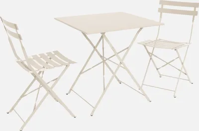 Produktbild von sweeek - Klappbarer Bistro-Gartentisch aus Stahl 70 x 70 cm, mit 2 Stühlen - Beige