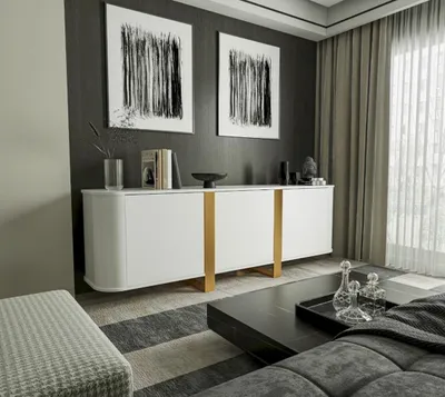 Obrázok produktu pre BDW, komoda s 3 dvierkami, glamour štýl, 190x78 cm, kamenný príborník