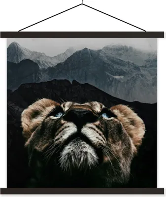 Produktbild von MuchoWow® Textilposter Tiger - Berg - Tiere 60x60 cm mit schwarzem Rahmen - Posteraufhänger