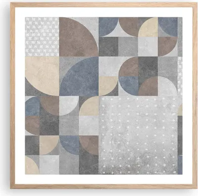 Produktbild von Gerahmtes Poster - Rahmen in heller Eiche - Geometrie Kunst Stein - 60x60 cm - Wand Bild - Wanddeko - Wandbilder - Kunstposter - Wandposter - Bilderrahmen - Bilder - Kunstdruck - P2NAC60x60-4621