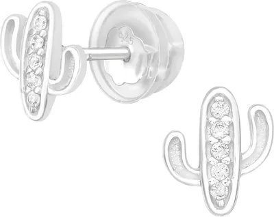 Produktbild von Ohrstecker 925 Sterling Silber Kaktus mit Zirkonia-Steinen