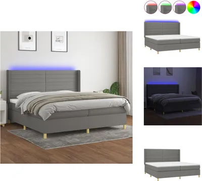 Produktbild von vidaXL Boxspringbett mit Matratze & LED Dunkelgrau 200x200 cm Stoff -  Betten & Bettgestelle