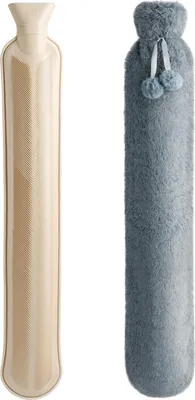 Produktbild von Homealexa Gris Wärmflasche 2 Liter mit weichem Bezug, 73x13cm, ideal für Rücken Nacken Schulter und Unterleib, lange Schlauch-Wärmflasche