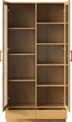 Produktbild von Merax Glasvitrine mit 2 Glastür, 2 Schublade, Metallgriffe, Regale, Büro Hochschrank, Aktenschrank, Schrank, Holzoptik Vitrinen, 160x80x40cm, Natur