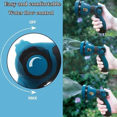 Productafbeelding van Unyqoos® Tuinslangdouche (metaal) – Multifunctionele handspuit met 10 sproeipatronen, verstelbare waterstroom, hoge druk en een antislip TPR-handgreep