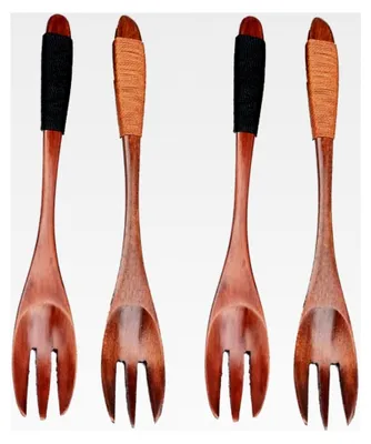 Produktbild von Set aus 4 Holzgabeln, Tafelgabeln aus Holz, Küchengabeln für das Kochen und Mischen von Speisen