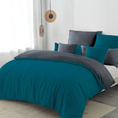 Productafbeelding van Beddengoedset 200x200 cm, petrol/anthraciet - 3-delig