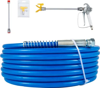 Obrázok produktu pre SucceBuy Súprava bezvzduchovej striekacej hadice, 50ft 3600 psi vysokotlaková vláknová hadica, 8" predlžovacia tyč, 517 hrot, ochrana hrotu, 1/4" otočný kĺb pre domy, budovy, paluby, ploty