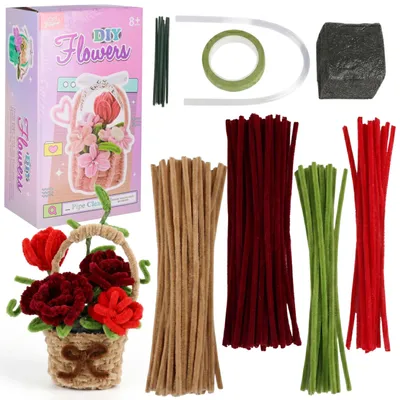 Produktbild von Pfeifenreiniger zum Basteln von Blumen, Chenilledraht, DIY-Set zum Gestalten von Blumensträußen, Kreativset für Mädchen ab 8 Jahren