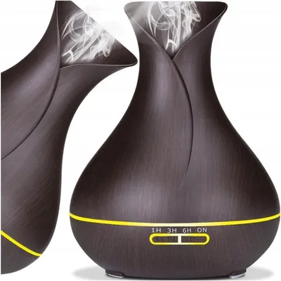 Produktbild von Luftbefeuchter & Aroma-Diffusor für Öle 400ml – Ultraschall-Vernebler – LED-Beleuchtung – Fernbedienung – Dunkelbraun – Aromatherapie