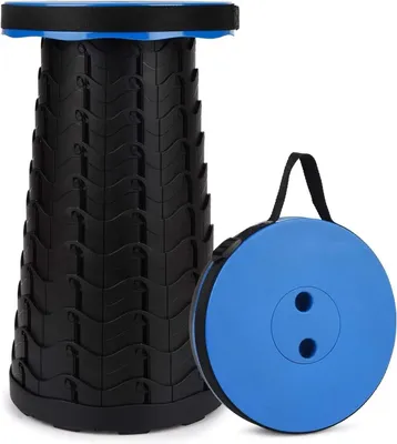 Image de Tabouret télescopique portable - Tabouret de camping pliable - Réglable en hauteur - Léger et compact - En plastique - Pour l'extérieur/la plage - Bleu