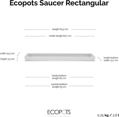 Produktbild von Ecopots Untersetzer rechteckig 65 für Blumentopf - L 63,5 cm x B 15,5 cm x H 3,3 cm - Innen- und Außenbereich