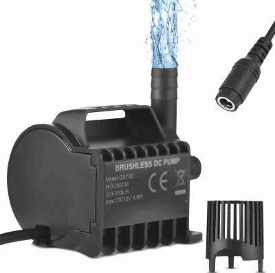 Obrázek produktu pro 12V ponorné vodní čerpadlo - 360L/H mini elektrické čerpadlo s výtlačnou hlavou 2,8 m, DC zástrčka, sací základna pro akvárium, jezírko, ryby, domácí zvířata