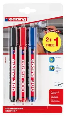 Produktbild von Edding Permanent Marker 300, Blister Met 2 + 1 Gratis