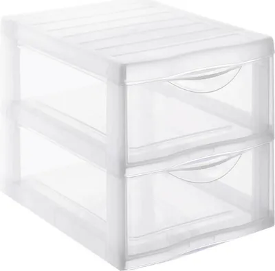 Obrázok produktu pre Plastová zásuvková jednotka s 2 priehľadnými zásuvkami vo formáte A4, výška 255 cm, stohovateľná na skladovanie v kancelárii - Orgamix