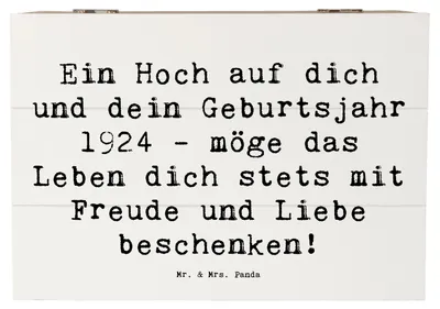 Produktbild von Mr. & Mrs. Panda Geschenkbox Spruch 1924 Geburtstag 22 x 15 cm - Weiß - Geschenk, geschenkkiste, besondere Erinnerung, Ein Hoch auf dich, Freude und Liebe, Box, fotobox